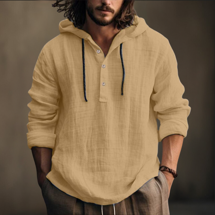 Hochwertiges Herren Kapuzenshirt Langarm mit Knopfleiste. Komfortabler Pullover für Männer.