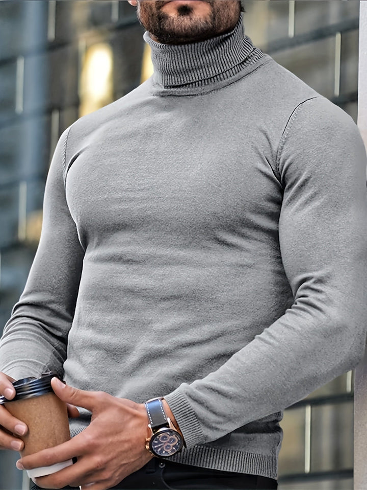 Einfarbiger Herren Rollkragenpullover, aus feinem Strick, bietet Eleganz und Komfort für kalte Tage.