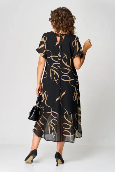 Schwarzes Damen Sommerkleid mit V-Ausschnitt, bequem und stilvoll für Urlaub oder elegante Anlässe.