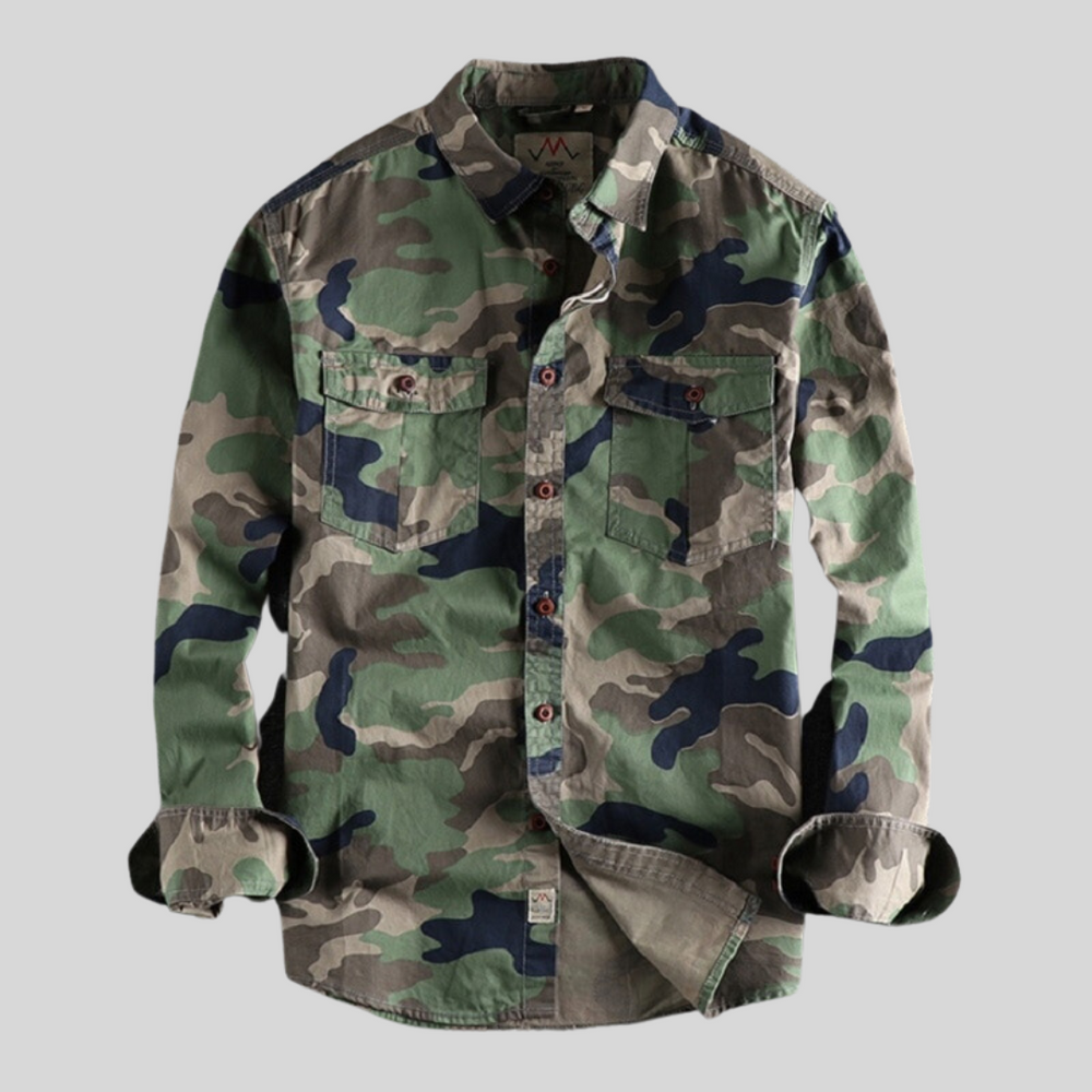 Stilvolles Herren Langarm Cargohemd im Utility-Stil. Perfekt für Abenteuer, Freizeit und den Lagenlook.