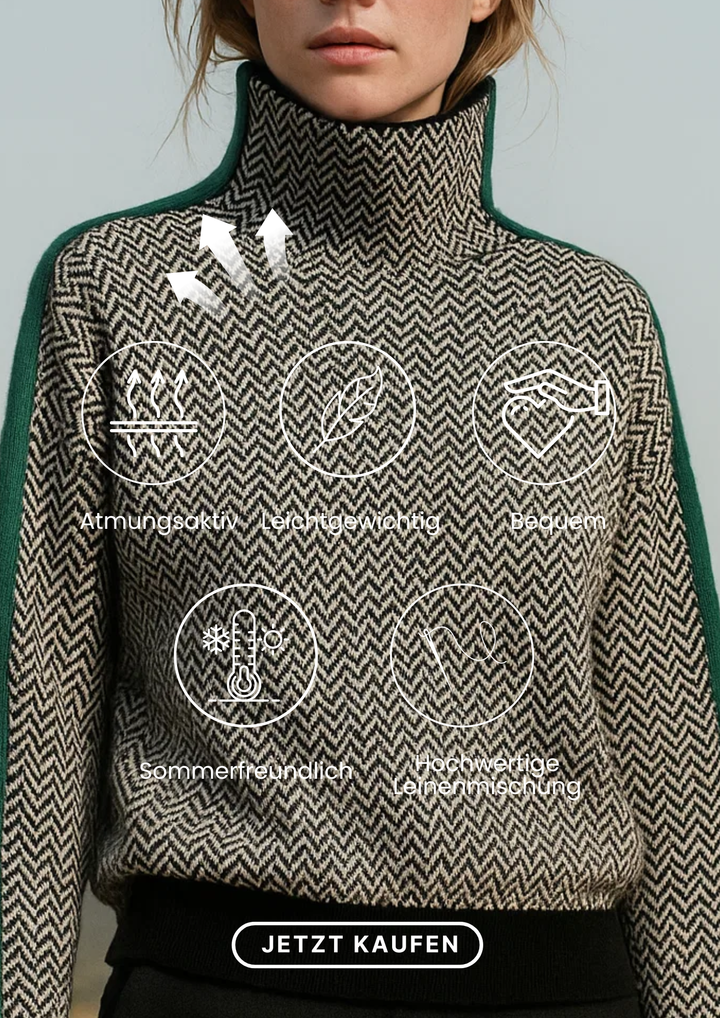 Damen Stehkragenpullover gestreift, modern und bequem. Eleganter Langarm-Pullover für den Herbst/Winter-Look.