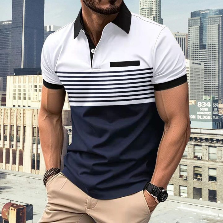 Zeitlos elegantes Herren Poloshirt (gestreift) mit Polokragen; ideal für jede Jahreszeit & Komfort.
