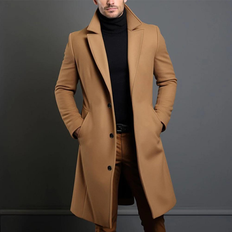 Warmer Herren Wintermantel. Erhältlich in Khaki, Schwarz, Grau & Blau. Ideal für kalte Tage und Wintermode.