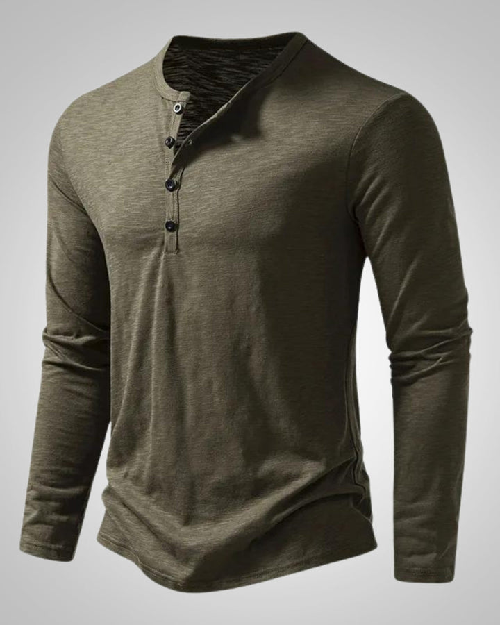 Herren Langarm Henley Shirt mit charakteristischer Knopfleiste, Slim Fit, für lässige Alltagsmode.