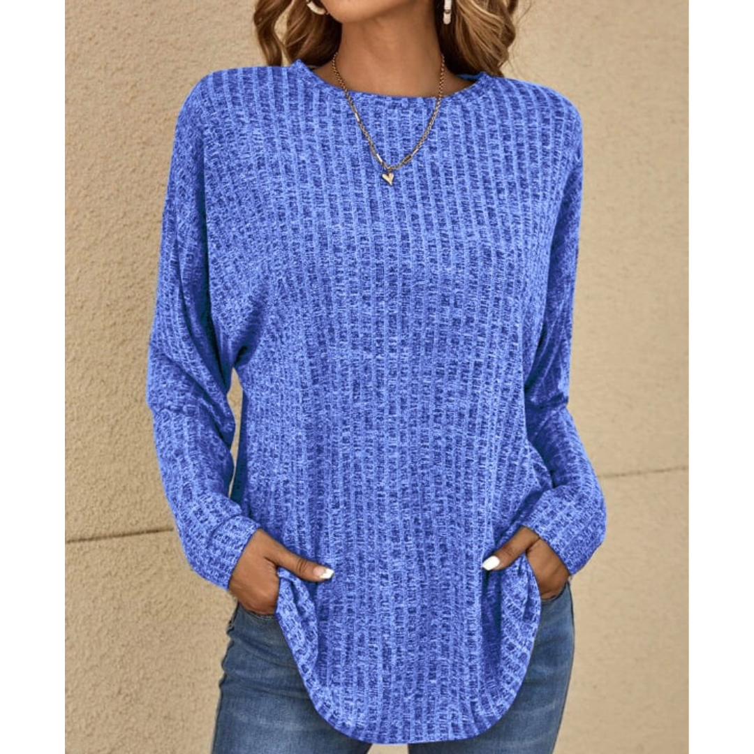 Bequemer, eleganter Damen Pullover in Blau, ideal für Freizeit & Büro. Modischer Langarm Sweater für Damenmode.
