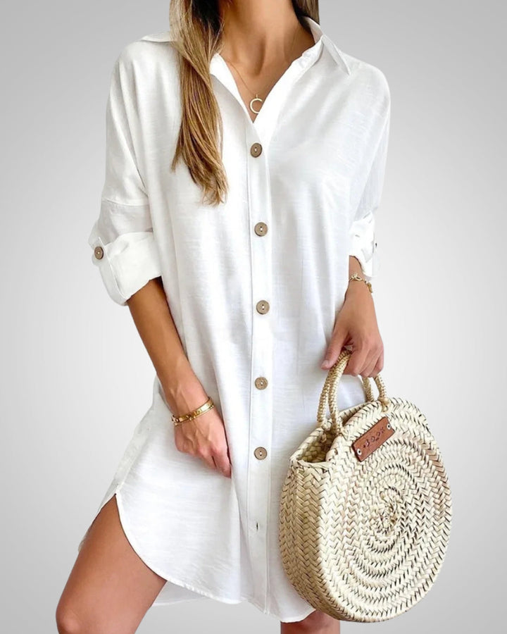 Damen Sommer Hemdkleid mit Knöpfen. Lässiges Button-Down Minikleid für Frauen, perfekt für Freizeit & Urlaub.