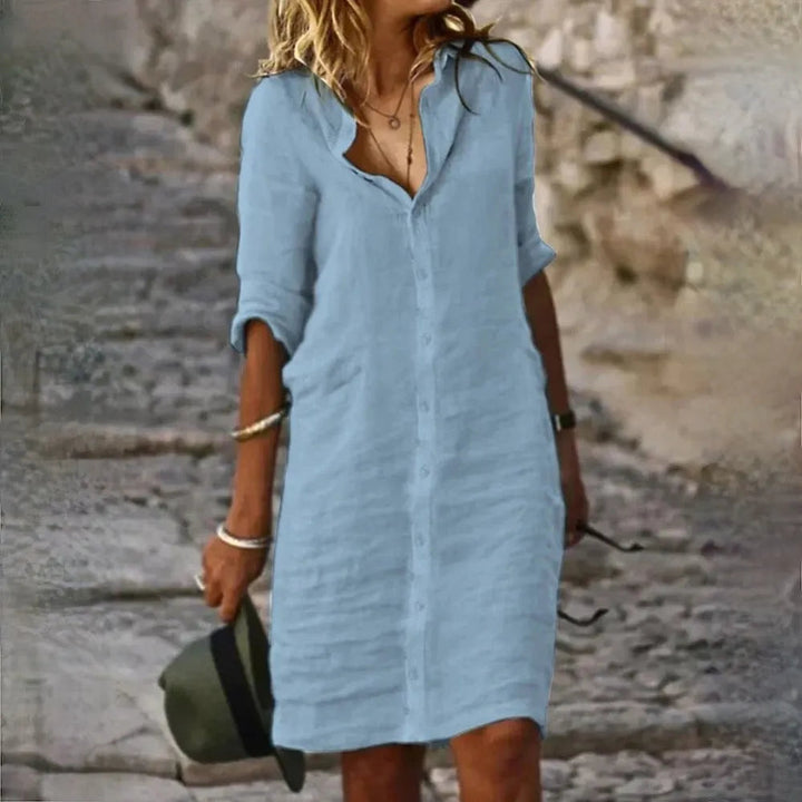 Stilvolles, fließendes Damen Herbstkleid im Shirtdress-Stil für einen femininen & eleganten Auftritt.