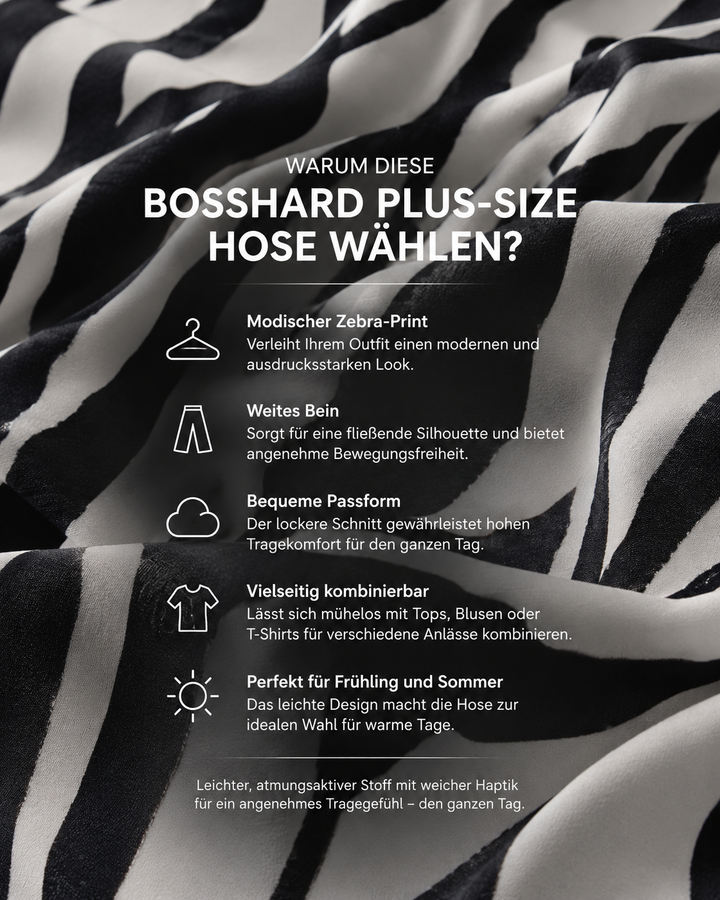 Modische Plus-Size Damenhose mit einzigartigem Zebramuster. Eine bequeme Wahl für Frühling/Sommer.