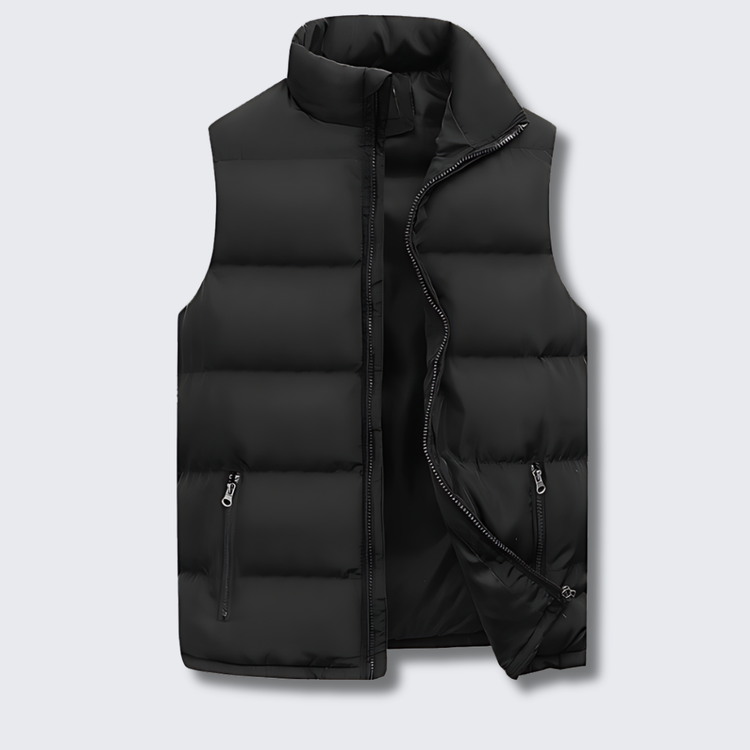 Sportliche Herren Steppweste in klassischem Schwarz, leicht und stilvoll, ideal für Outdoor & Freizeit.