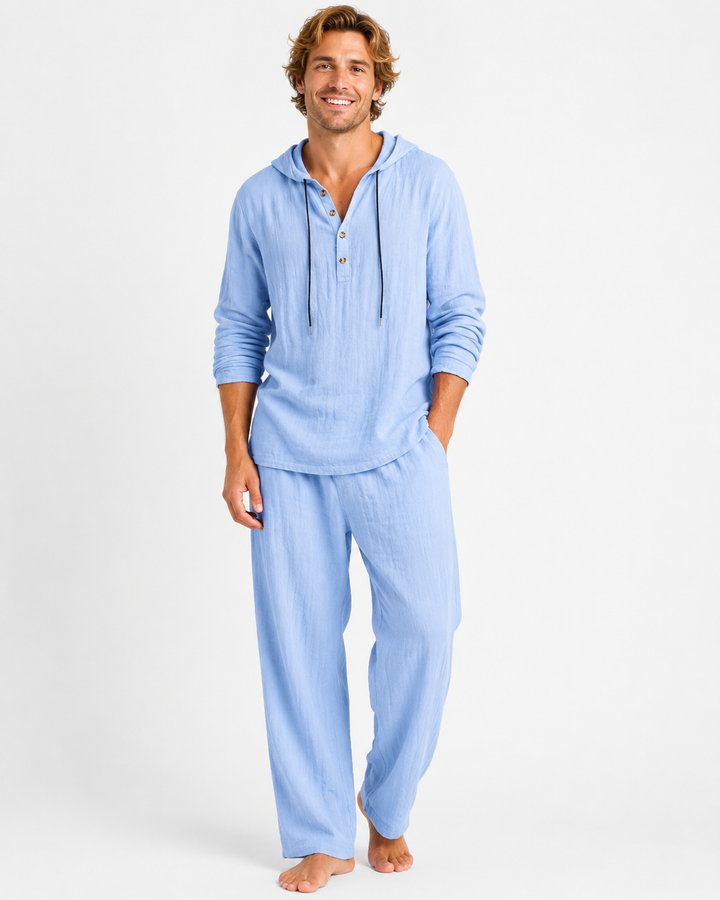 Herren Kapuzenset mit lockerem Hoodie & bequemen Shorts, perfekt für Strand, Reise & Casual-Wear.