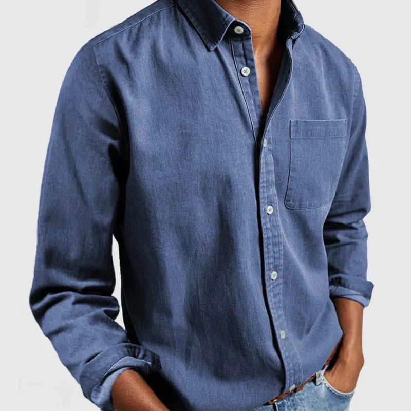 Stilvolles Herren Denim Hemd Dorian mit langen Ärmeln, perfekt für Frühling und Herbst, lässiger Look.