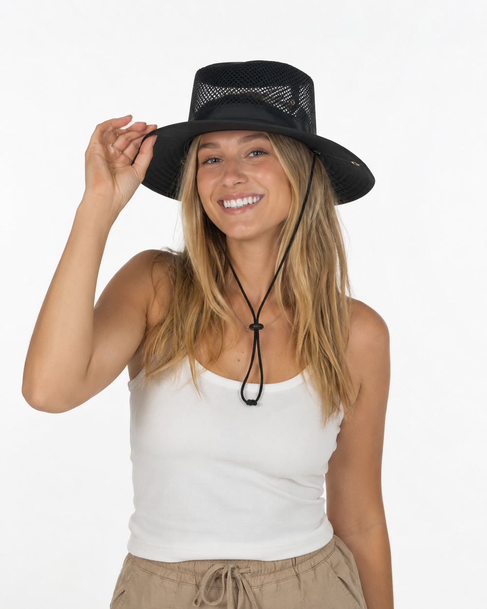 Herren Fischerhut, schwarz, mit UV-Schutz-Breitkrempe. Ideal als Sonnenhut für Outdoor-Aktivitäten & Angeln.