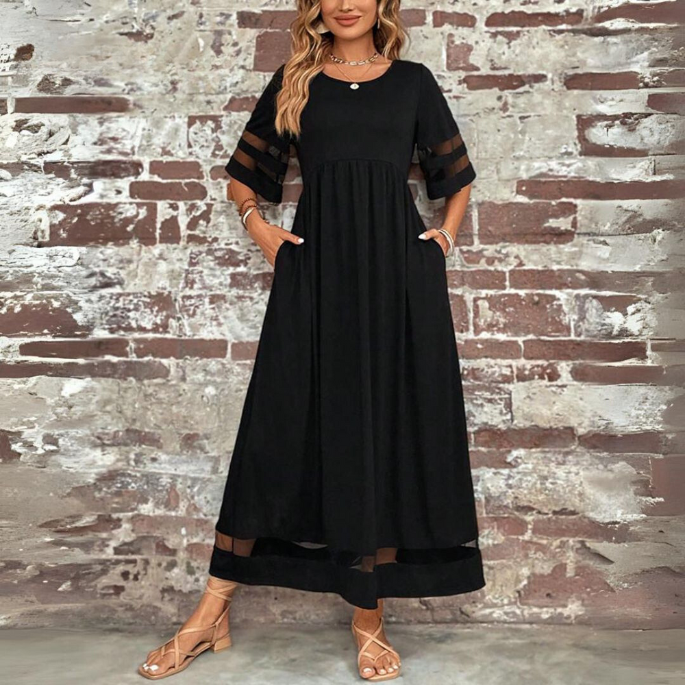Fließendes Damen Maxikleid, elegantes Abendkleid für festliche Anlässe, langes Hochzeitsgast-Kleid.