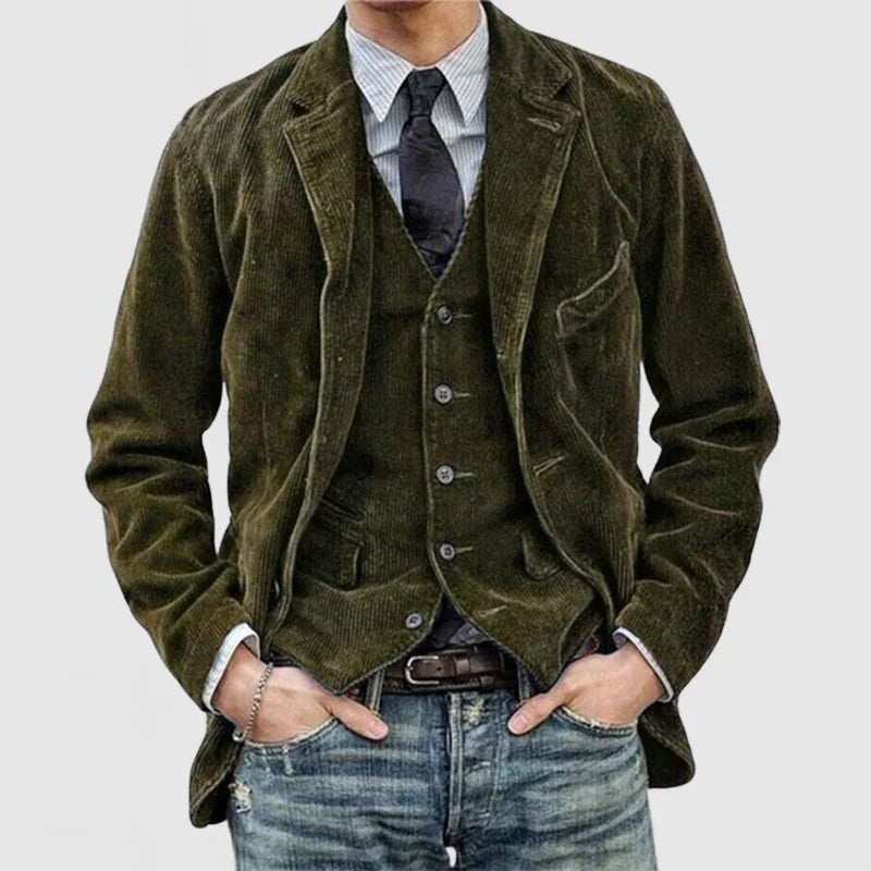 Klassisches Vintage Herren Anzug Set mit Blazer und Weste. Unterstreicht zeitlosen Stil und maskuline Eleganz.