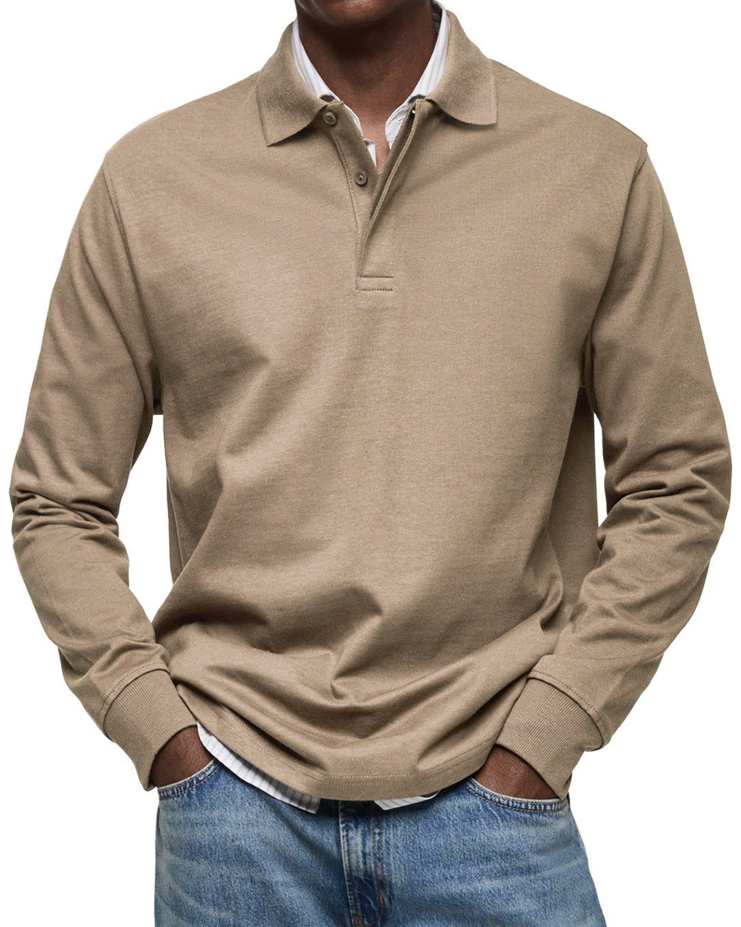 Modernes Herren Poloshirt mit langen Ärmeln, Strukturkragen und Knopfleiste für Business & Freizeit.