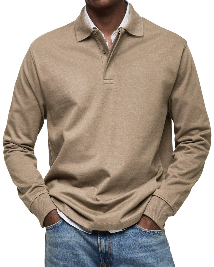 Modernes Herren Poloshirt mit langen Ärmeln, Strukturkragen und Knopfleiste für Business & Freizeit.