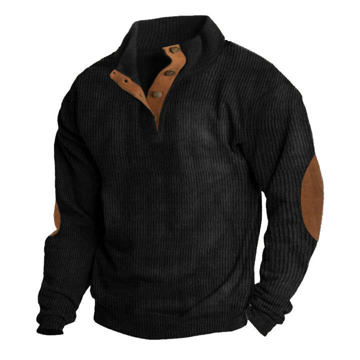 Gemütlicher Herren Winterpullover mit Knopfleiste. Gerippter Strickpullover, ideal für Freizeit & Büro im Herbst.