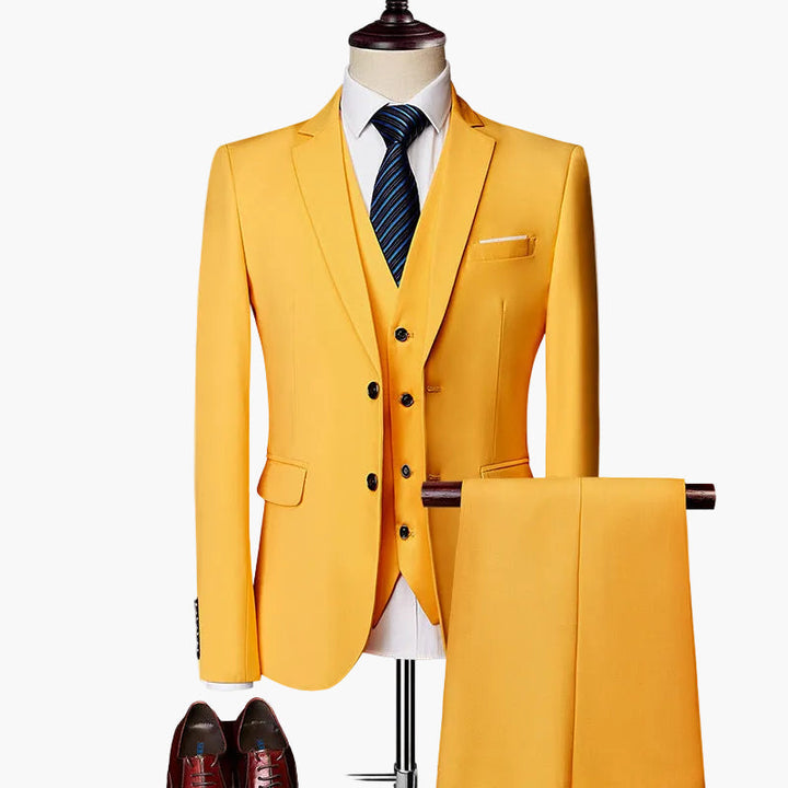 Vielseitiger 3-teiliger Herrenanzug Slim Fit, ideal als Hochzeitsanzug oder seriöser Büro-Look.