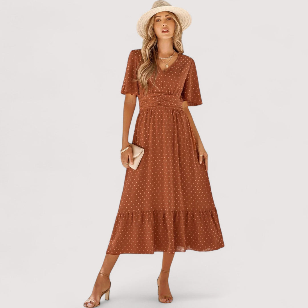 Damen Maxikleid mit V-Ausschnitt, elegant und bequem. Ein fließendes Sommerkleid für jede Dame.
