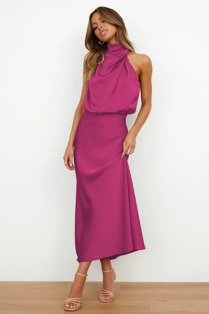 Damenmode Maxikleid: Halterneck, fließend, langes Abendkleid, ideal als Party- oder Ballkleid.
