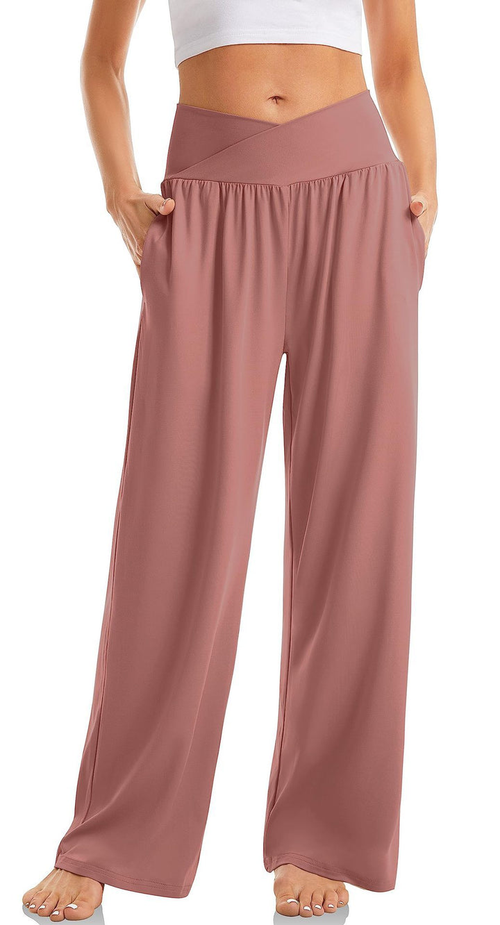 Elegante Damen Freizeithose mit V-Bund und weitem Bein, ideal für den Alltag.