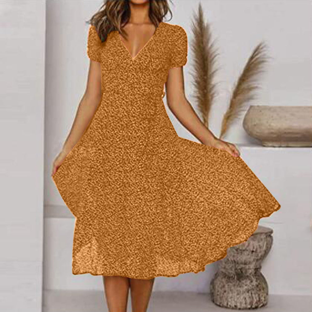 Elegantes A-Linien Midikleid für Damen mit V-Ausschnitt, ideal als Freizeit- oder Partykleid.