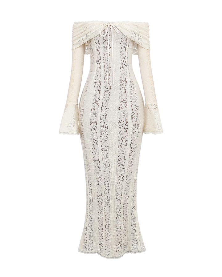 Stilvolles weißes schulterfreies Damen Maxikleid, perfekt als Abendkleid oder festliches Anlasskleid.