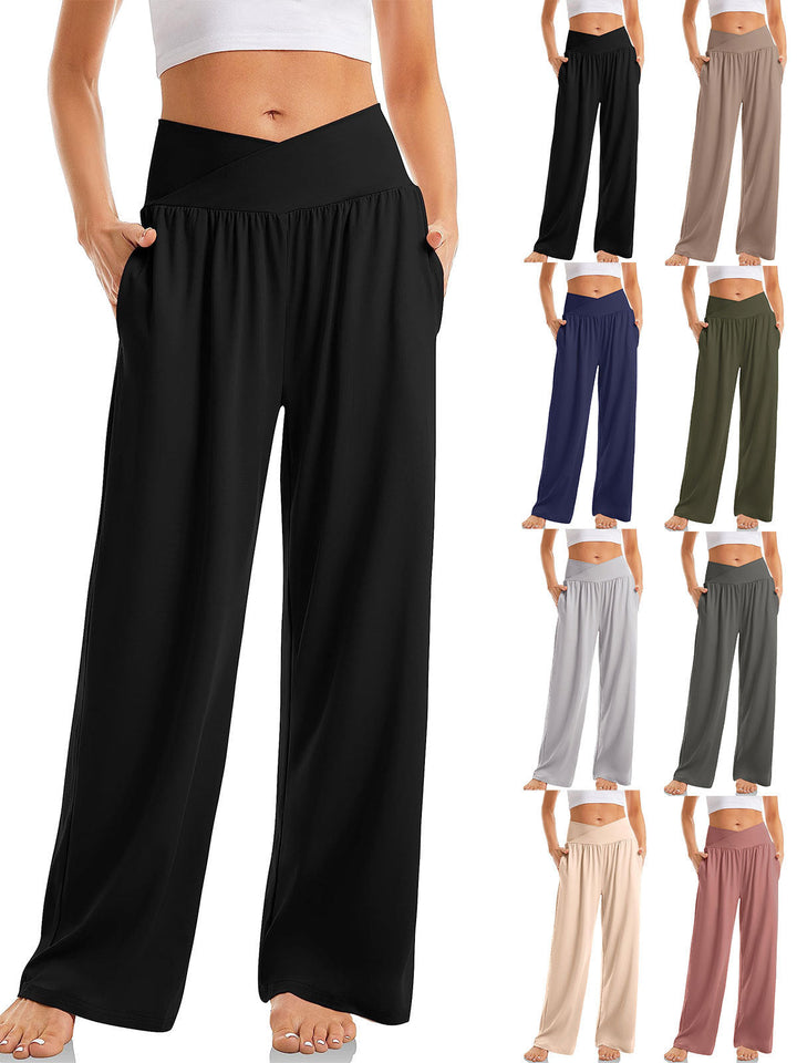 Bequeme Damen Freizeithose mit hoher Taille und V-Bund, ideal als Loungewear.