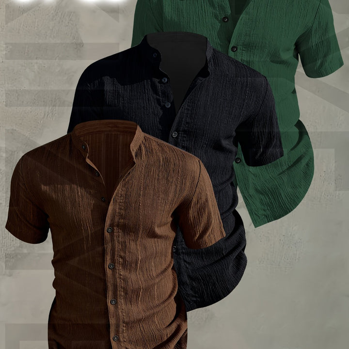 Stylische Herren Sommerhemden, 3er-Pack Stehkragen, Kurzarm; modisch & sehr komfortabel.