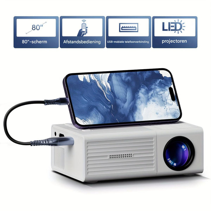 Ultra-heller LumoBeam Mini-Projektor (3000 Lumen) für ein beeindruckendes Heimkinoerlebnis.
