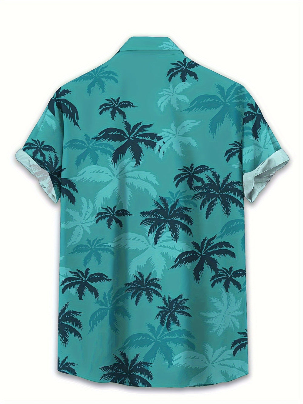 Tropisches Button-down Herrenhemd mit Palmenmuster in Blau, perfekt für Sommer und Urlaub.