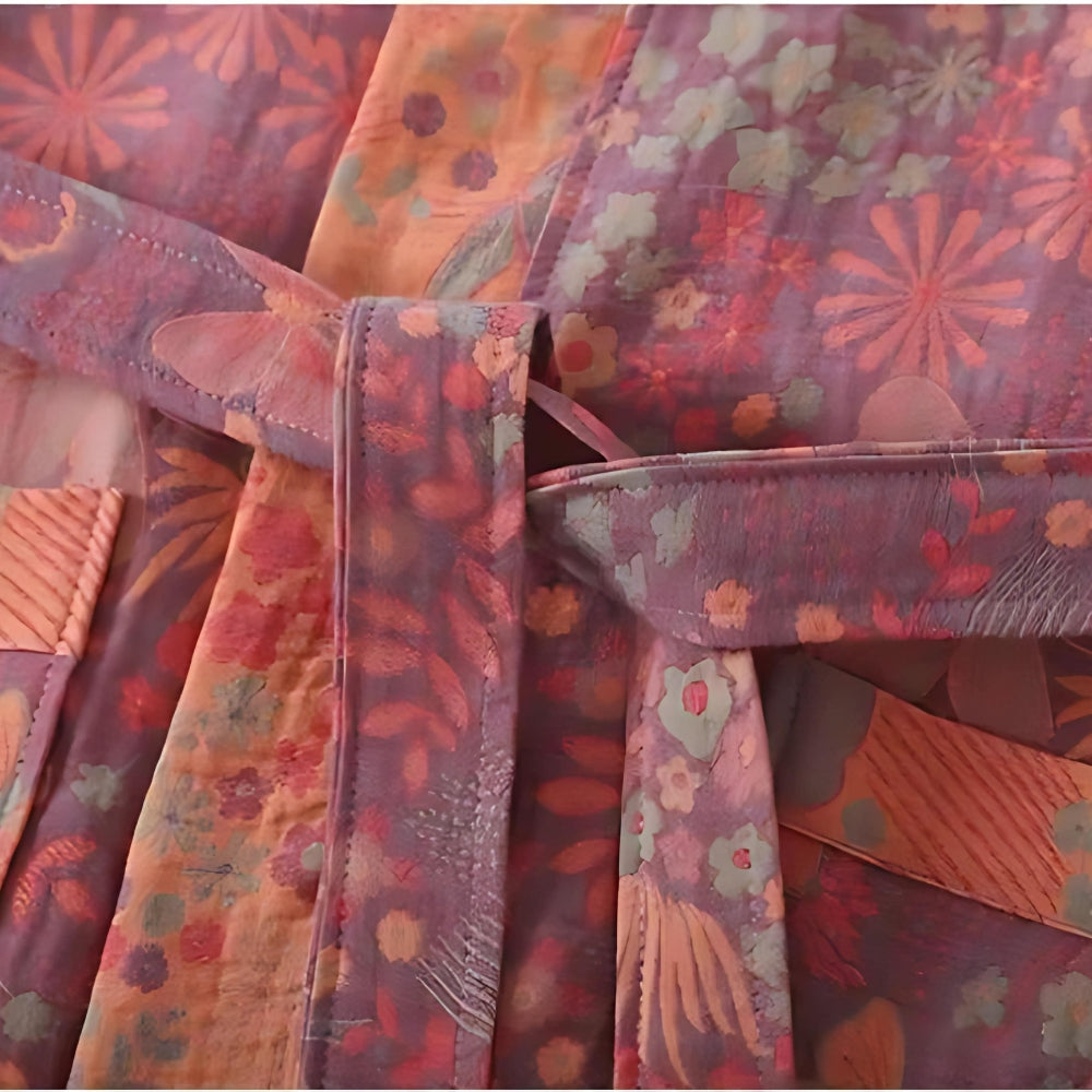 Vintage Loungewear: Damen Hausmantel mit elegantem Retro-Muster, perfekt zur Entspannung.