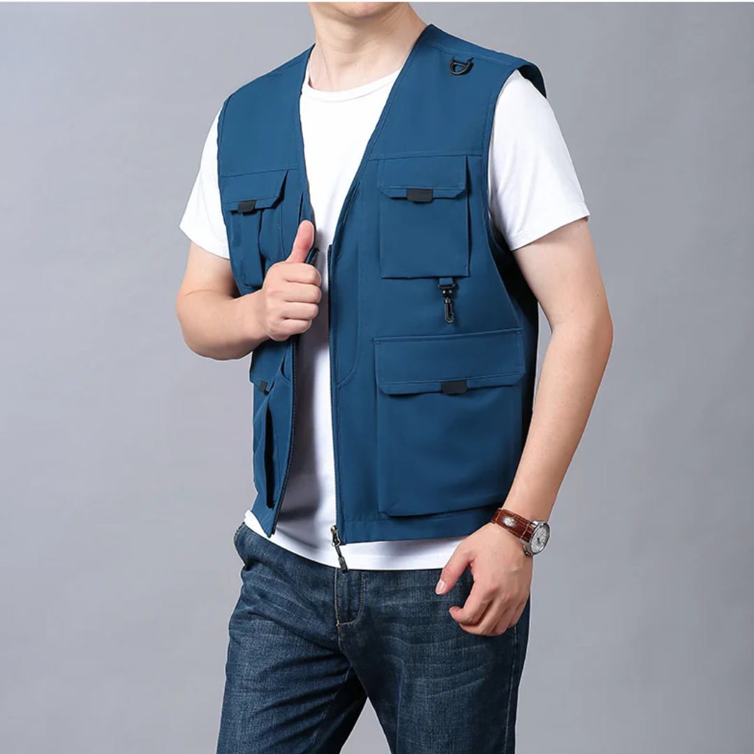 Praktische Herren-Frachtweste, beige, vielseitig einsetzbar für jedes Abenteuer & Hobby.