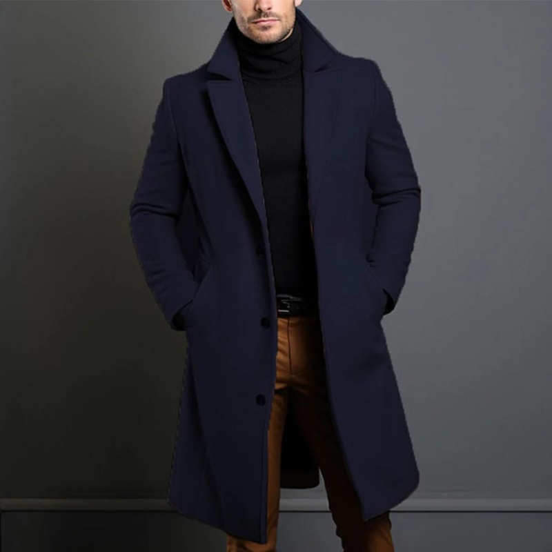 Moderner Herren Wintermantel, elegant und funktional. Ideal für kalte Temperaturen und Business-Casual-Looks.