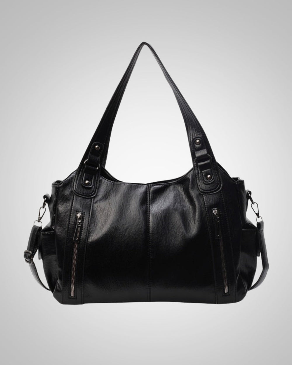 Schwarze Damentasche, vielseitig als Reisetasche, Schultertasche & Sporttasche nutzbar.