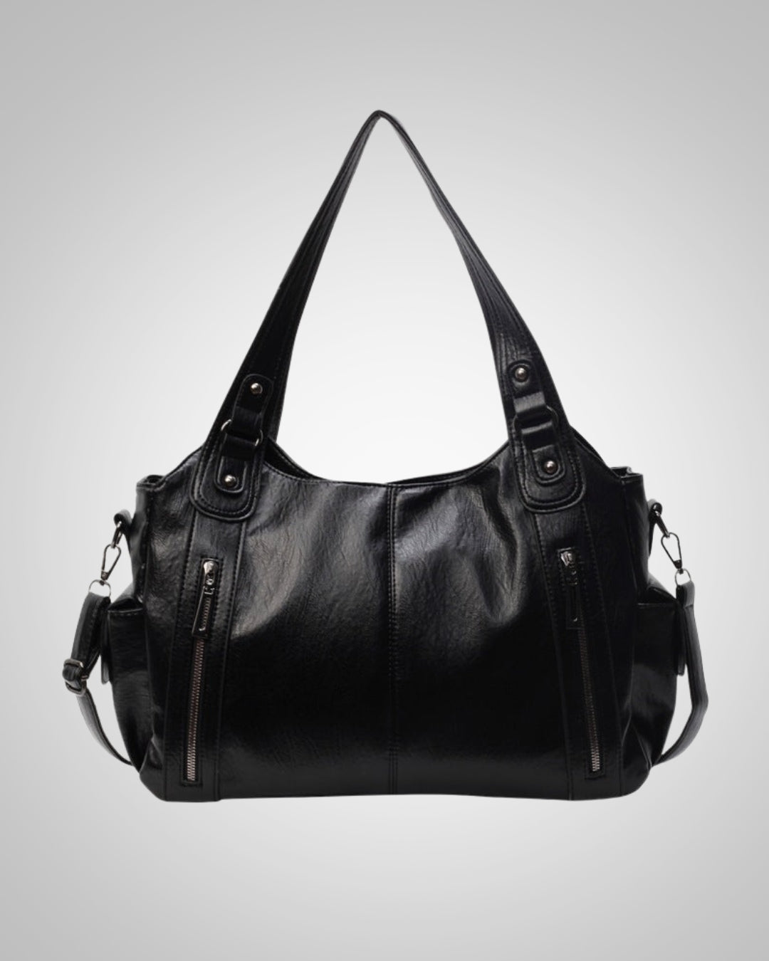 Schwarze Damentasche, vielseitig als Reisetasche, Schultertasche & Sporttasche nutzbar.