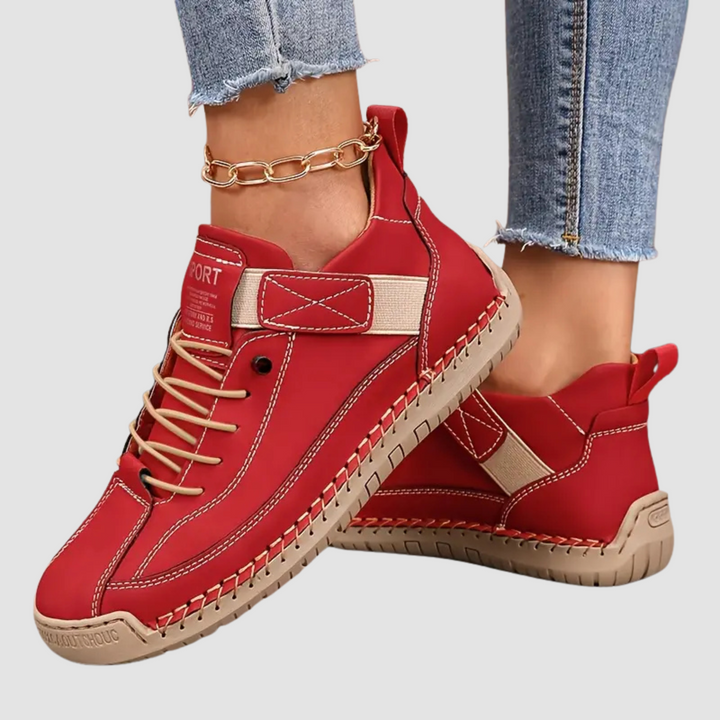 Detail: Schnürung der Damen orthopädischen Walking Sneaker, flexible Alltagsschuhe für Komfort.