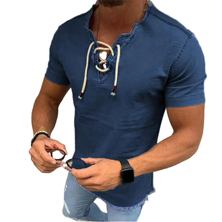Herren Kurzarmhemd mit modernem Kordelzug, perfekt für entspannte Sommer-Looks; stilvolles Freizeit-Oberteil.