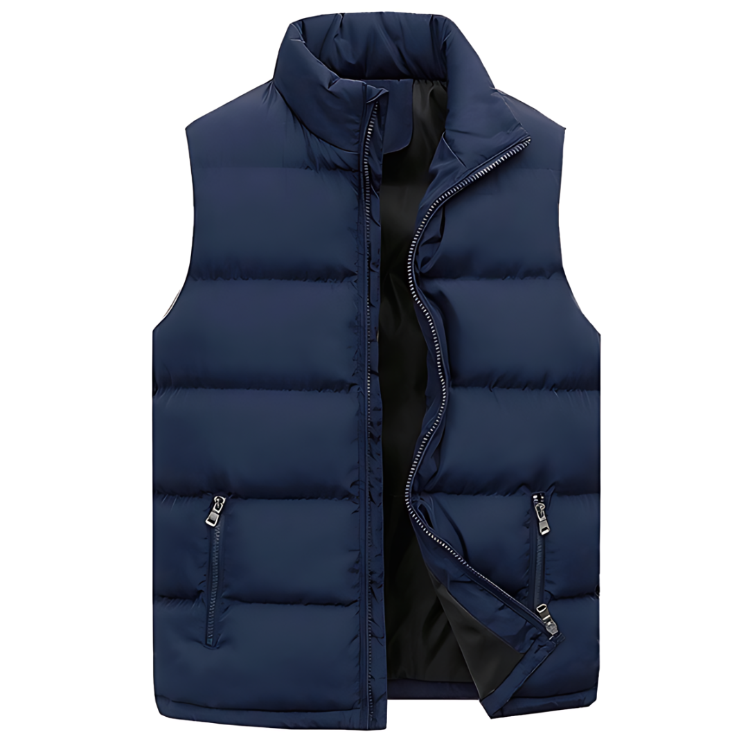 Vielseitige, allwettertaugliche Herren Outdoor-Steppweste in Blau, perfekt als leichte Übergangsjacke.