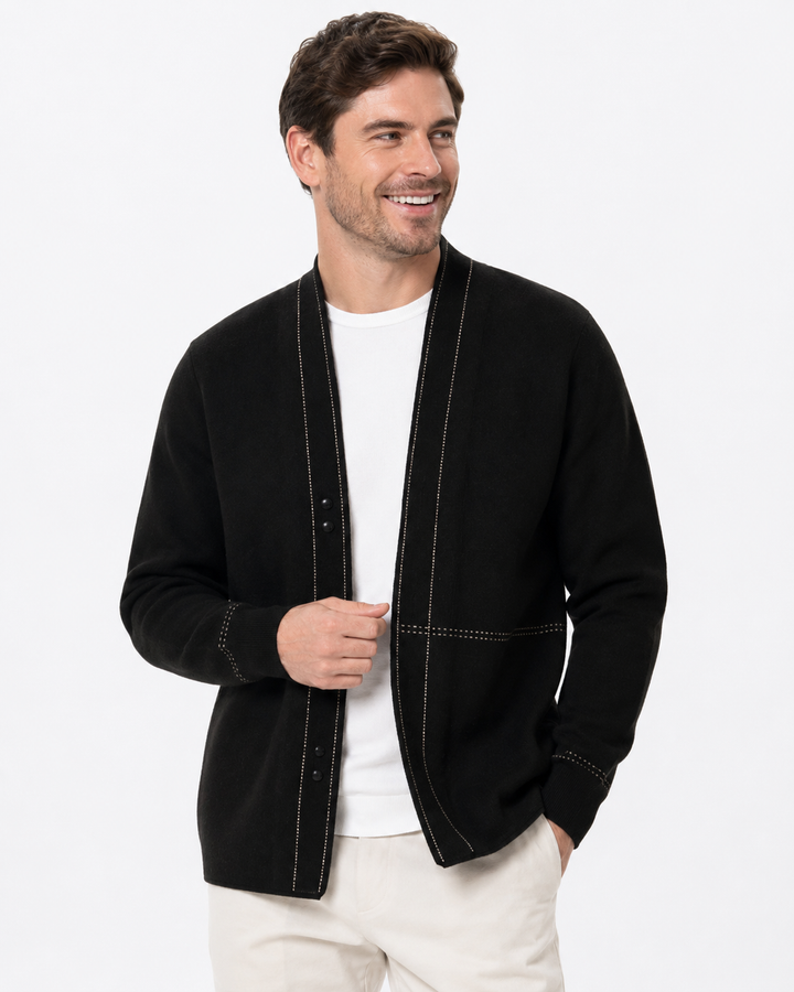 Bequemer Herren Sweatermantel, elegant mit V-Ausschnitt. Langärmlige Strickjacke perfekt für Freizeit & Business.