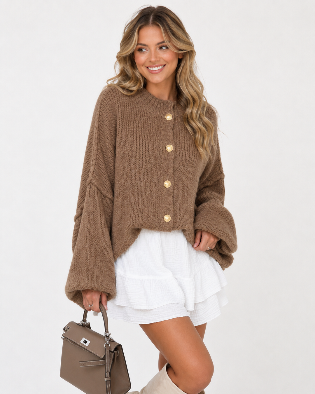 Schicker Damen Button-Down Langarm Pullover. Perfekt für elegante Herbst- und Winteroutfits. Gemütlich und stilvoll.