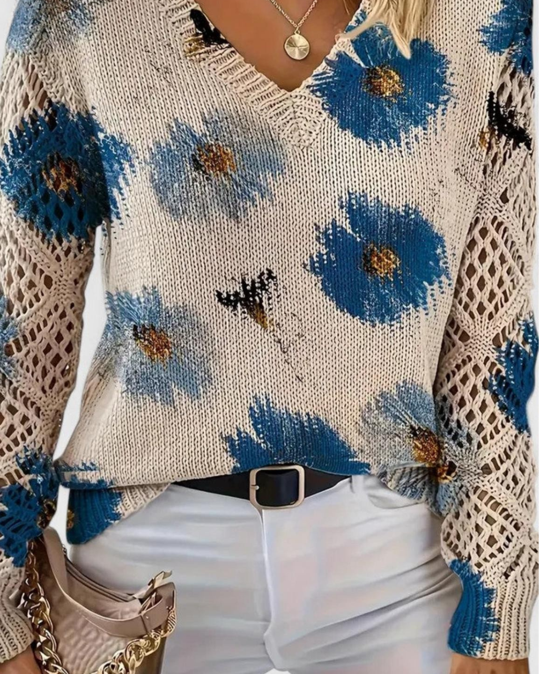 Vielseitiger Damen Strickpullover für Alltag & Freizeit, weich & mit Lochstrick-Ärmeln.