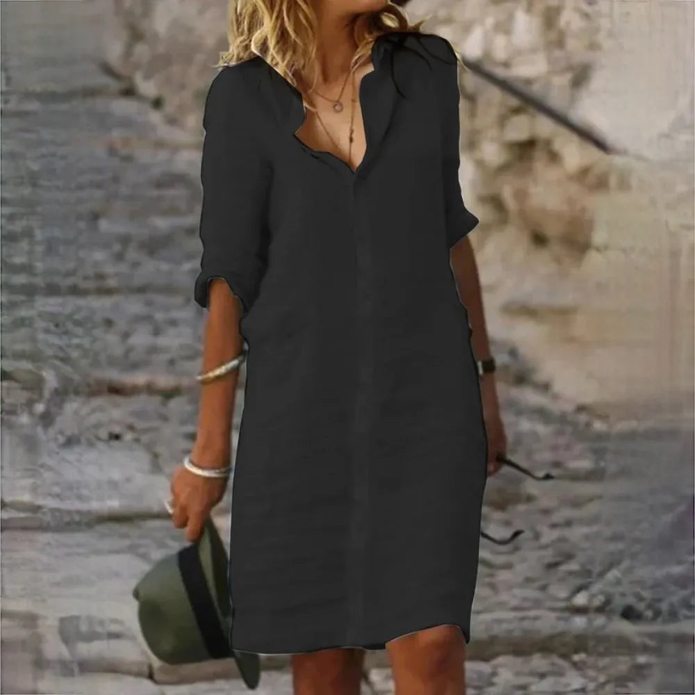 Modisches Damen Freizeitkleid, fließend und elegant, ideal als Herbst- oder festliches Übergangskleid.