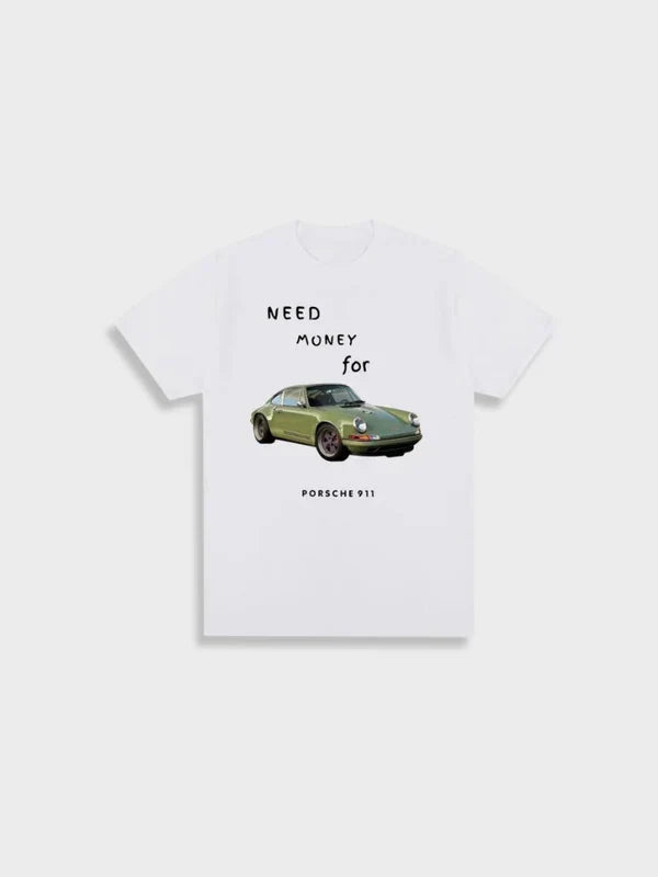 Trendiges Unisex T-Shirt mit einzigartigem 'Geld für Porsche 911' Design für Alltag & Freizeit im Sommer.