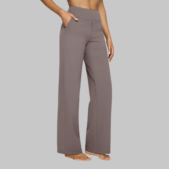 Khakifarbene Slim Fit Stretch-Hose für Damen, hoher Bund, elegant und komfortabel, für Freizeit & Büro.