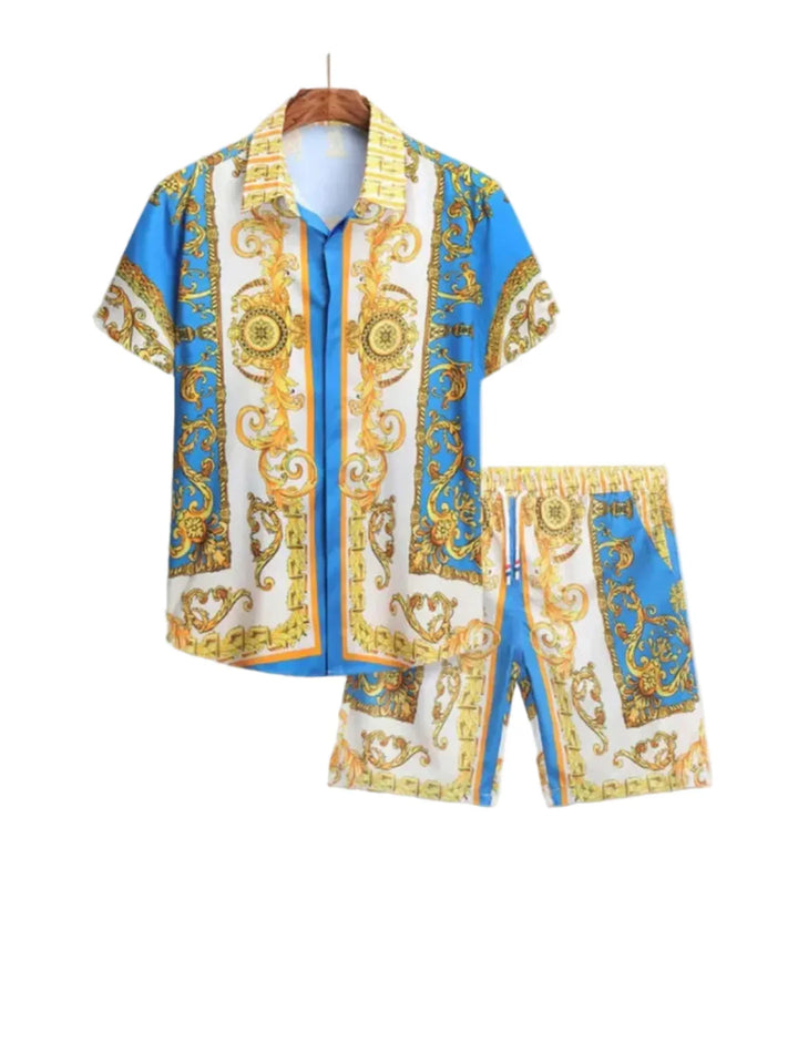 Marineblauer Herren Sommeranzug im Barockstil, locker sitzend, ideal für Strand und warme Sommertage.