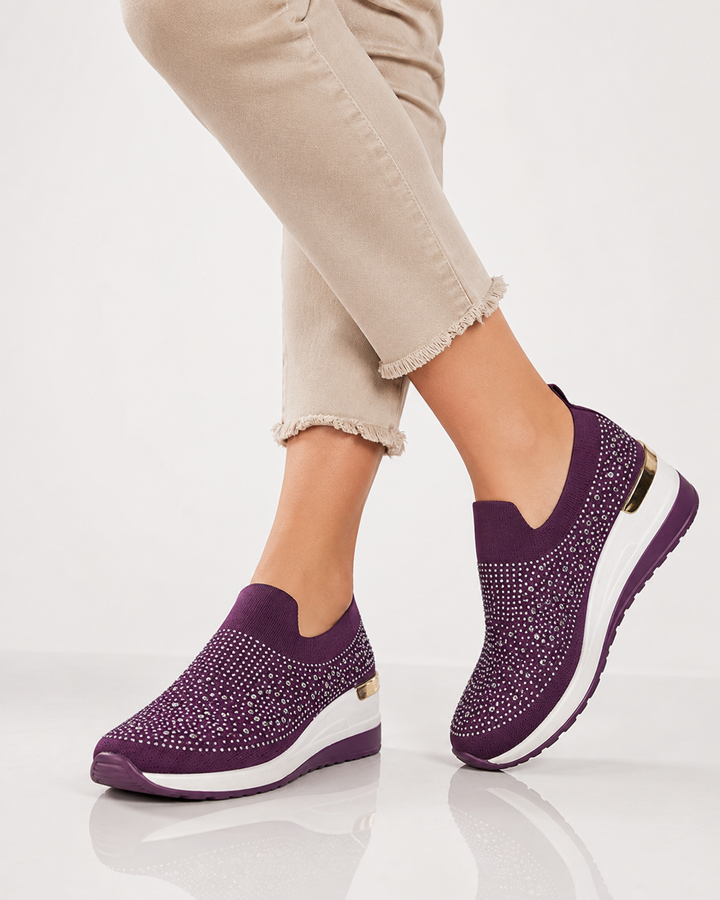 Modische Damen Strass Sneaker, atmungsaktiv & leicht. Bequeme Freizeitschuhe für den Alltag.