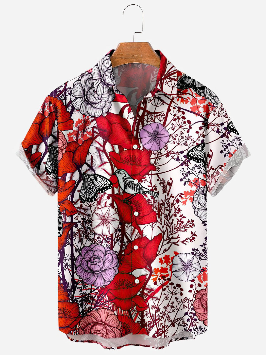 Modisches Herren Kurzarmhemd mit lebendigem Blumenmuster, vielseitig für Alltag und Urlaub.