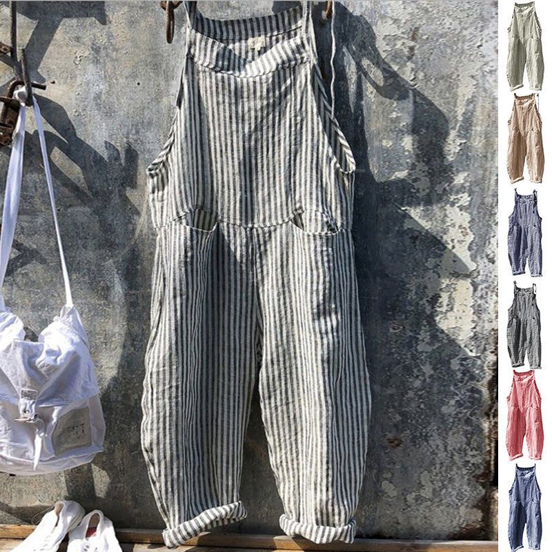 Damen Jumpsuit mit stilvollem Streifenmuster, bequem und lässig für Frühling & Sommer Freizeitmode.