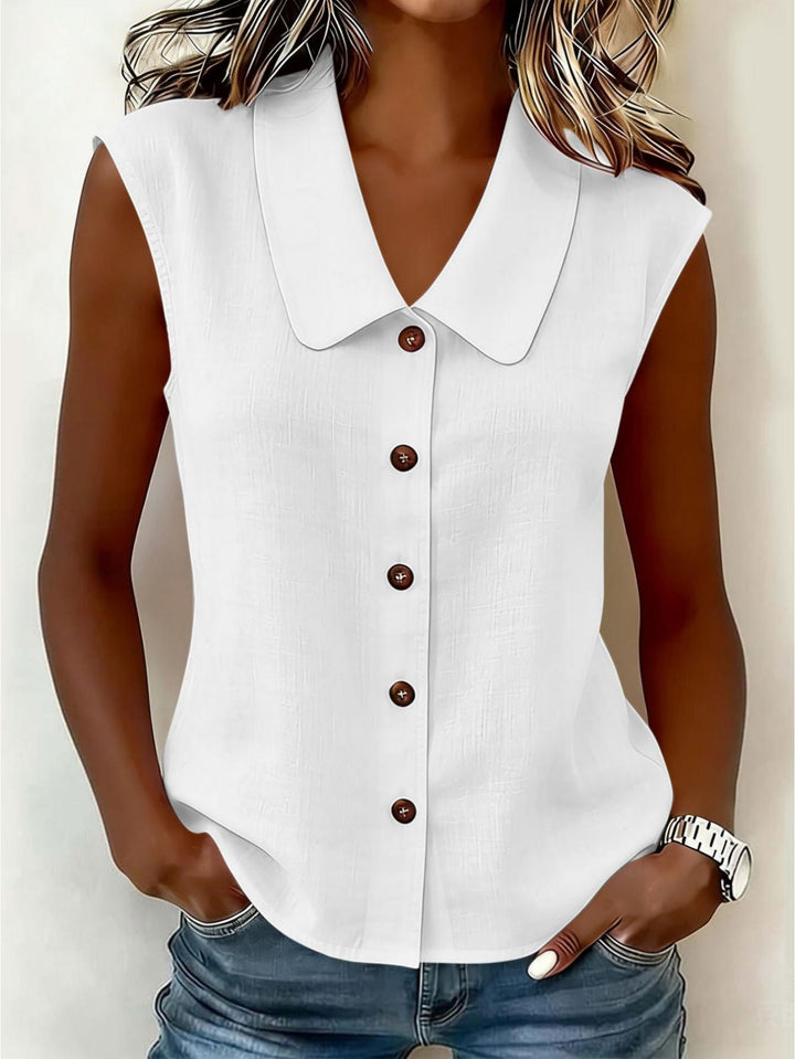 Ärmelloses Kragen Top für Damen mit Knopfleiste, perfekt für Büro Mode und Sommer-Outfits.